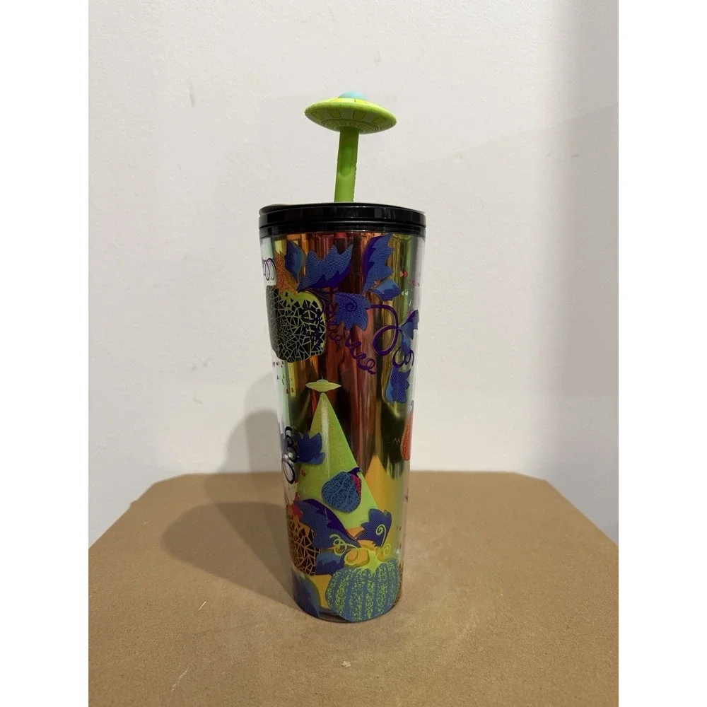 Starbucks UFO Cold Cup Halloween w Spaceship Straw Topper 24oz - FLAWS - READ